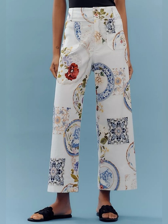 Maeve Pants - Maeve Colette Cream Patchwork Medallion Wide-Leg Pants